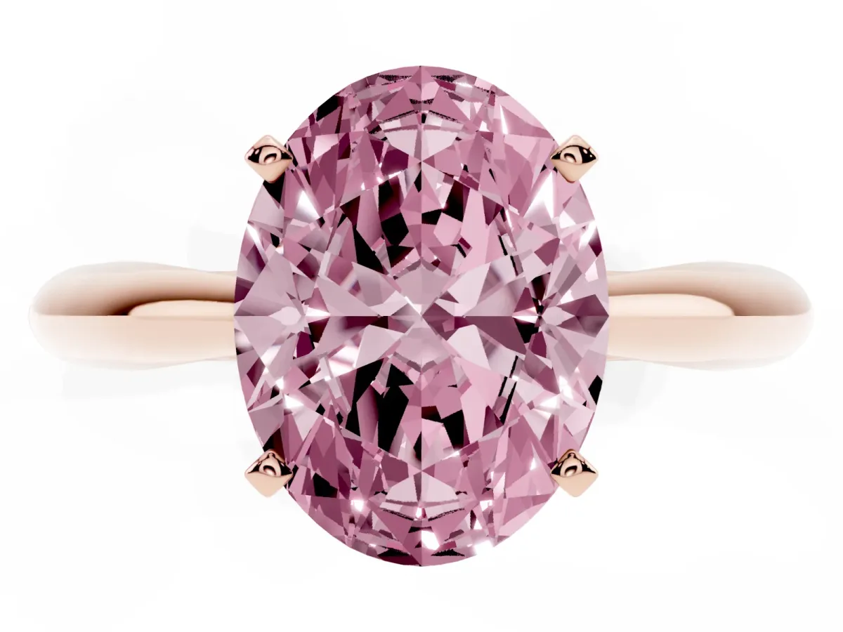 Fancy Pink Oval Cut Diamond Solitaire Engagement Ring with Cathedral Setting and Four-Prong Mount Rose gold