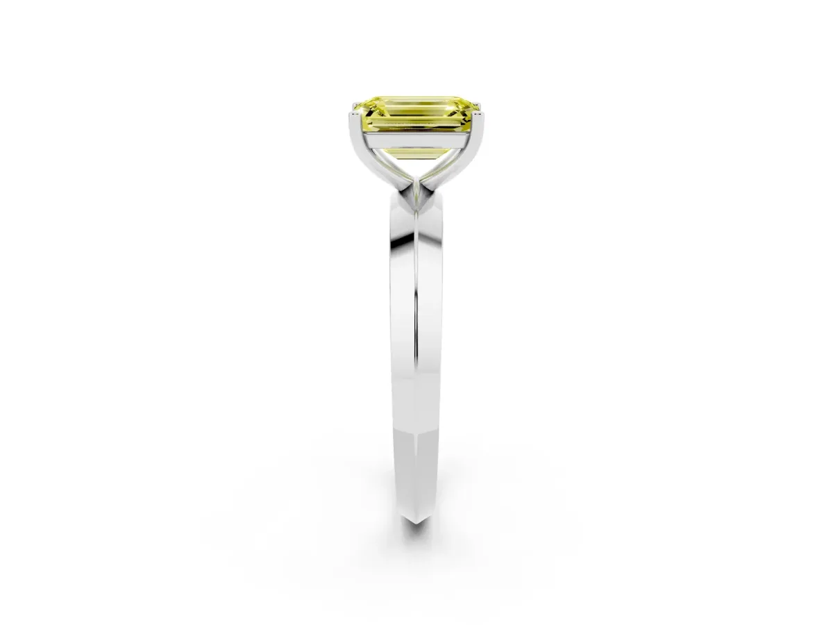 Fancy Yellow Emerald Cut Cut Solitaire Engagement Ring with Flat Band and Four-Prong Setting Silver
