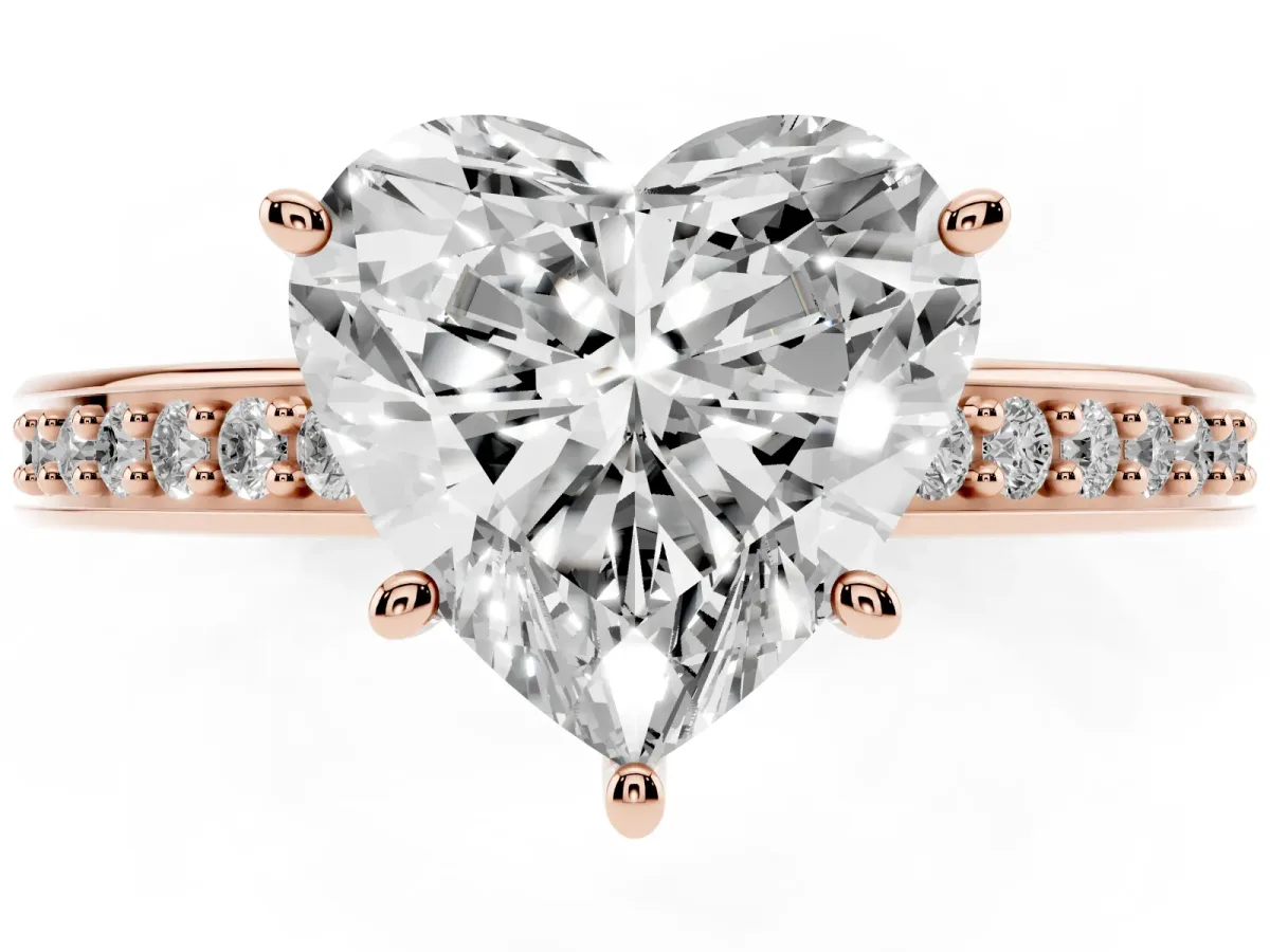 Heart Cut Solitaire Pavé Band Prong Setting Ring Rose gold