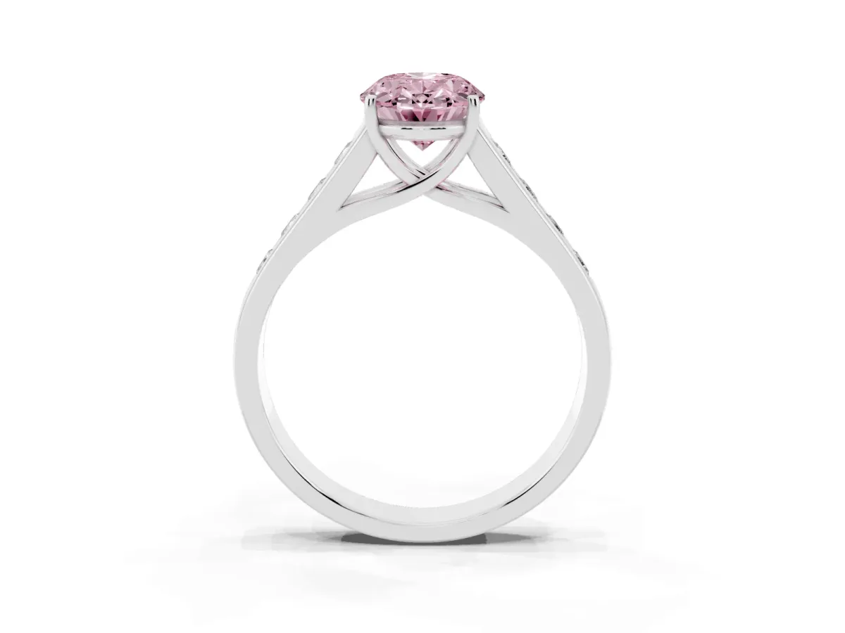 Fancy Pink Oval Cut Solitaire Channel-Set Diamond Engagement Ring with Four-Prong Setting Silver