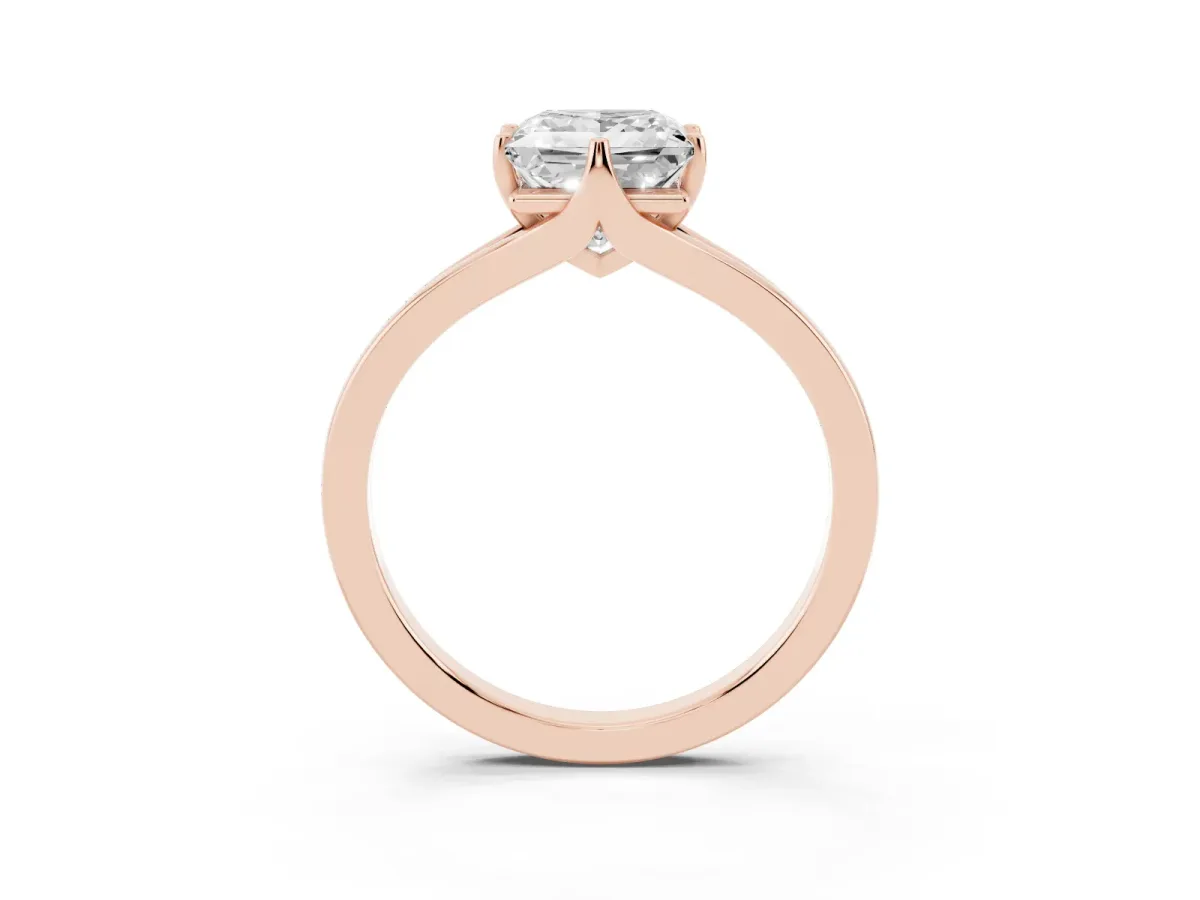Princess Cut Solitaire Diamond Ring with Six-Prong Setting and Tapered Band Rose gold