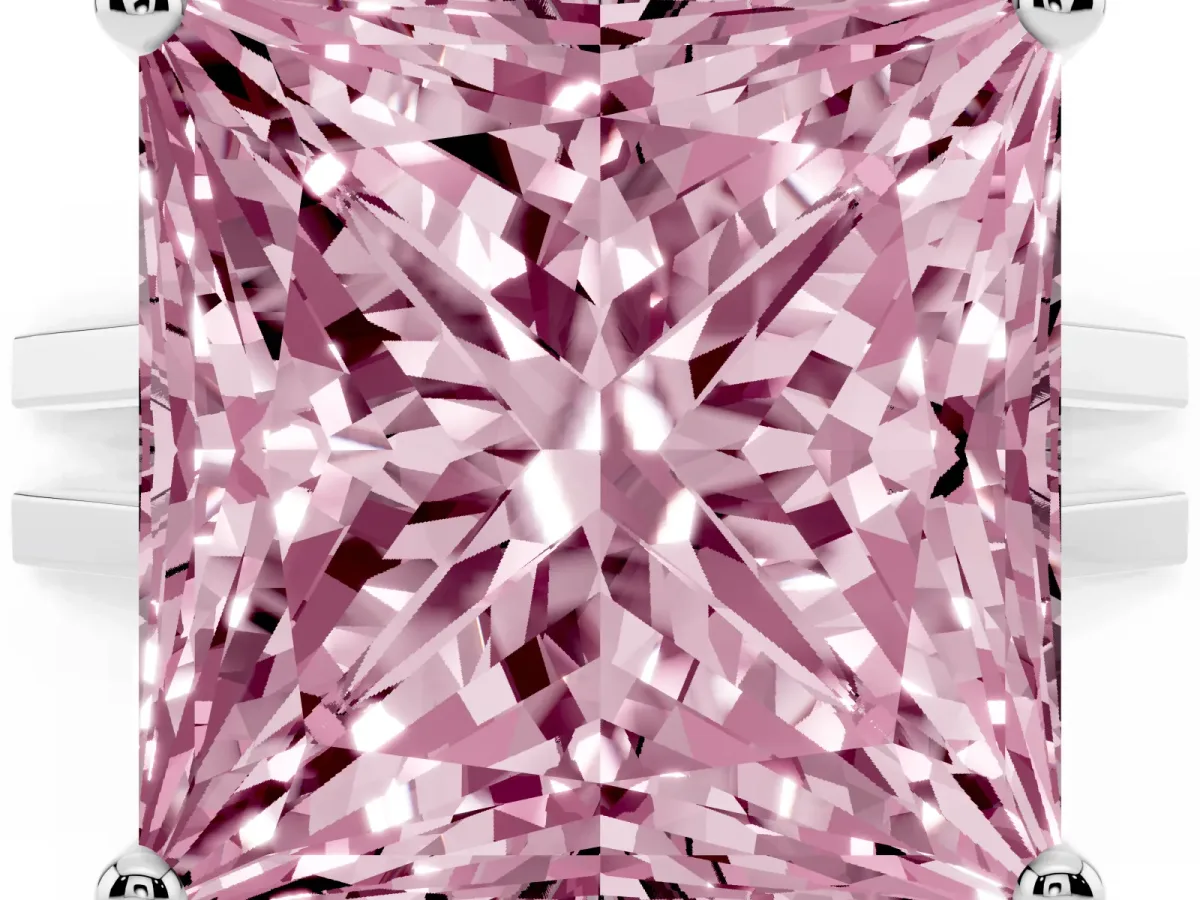 Fancy Pink Princess Cut Cut Diamond Solitaire Engagement Ring with Tapered Plain Band and Four-Prong Setting Silver