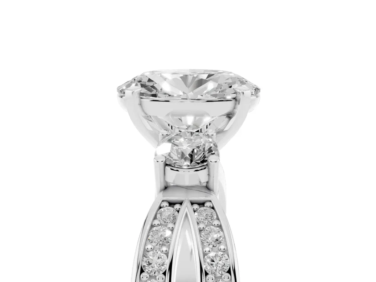 Three-Stone Oval Cut Cut Diamond Twist Band with Prong Setting Silver