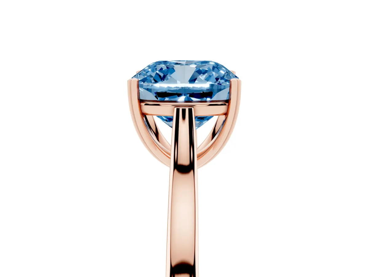 Fancy Blue Cushion Cut Solitaire Heart Prong Engagement Ring with Tapered Band Rose gold
