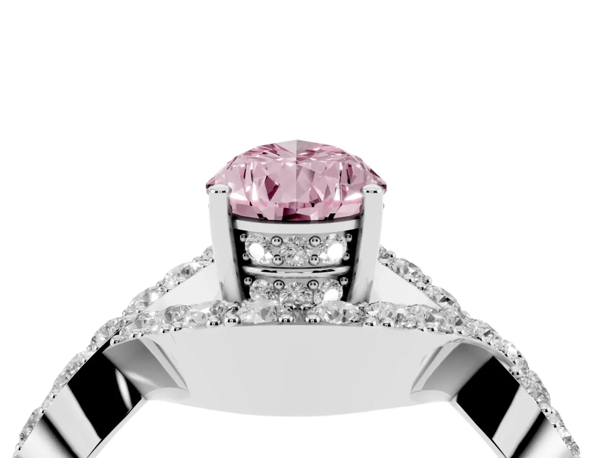 Fancy Pink Pear Cut Solitaire Twist Band Pavé Diamond Engagement Ring Platinum