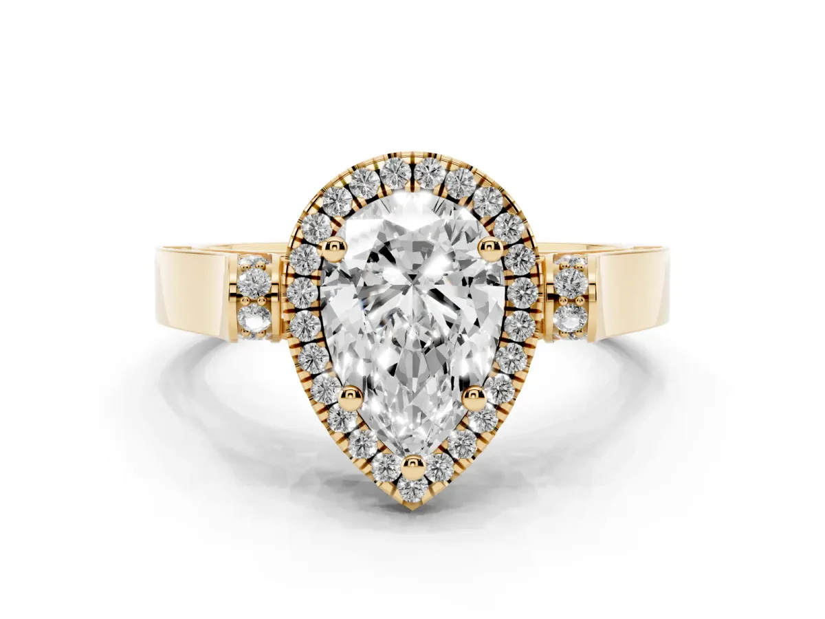 Pear Cut Halo Pave Split Shank Prong Setting Ring Yellow gold