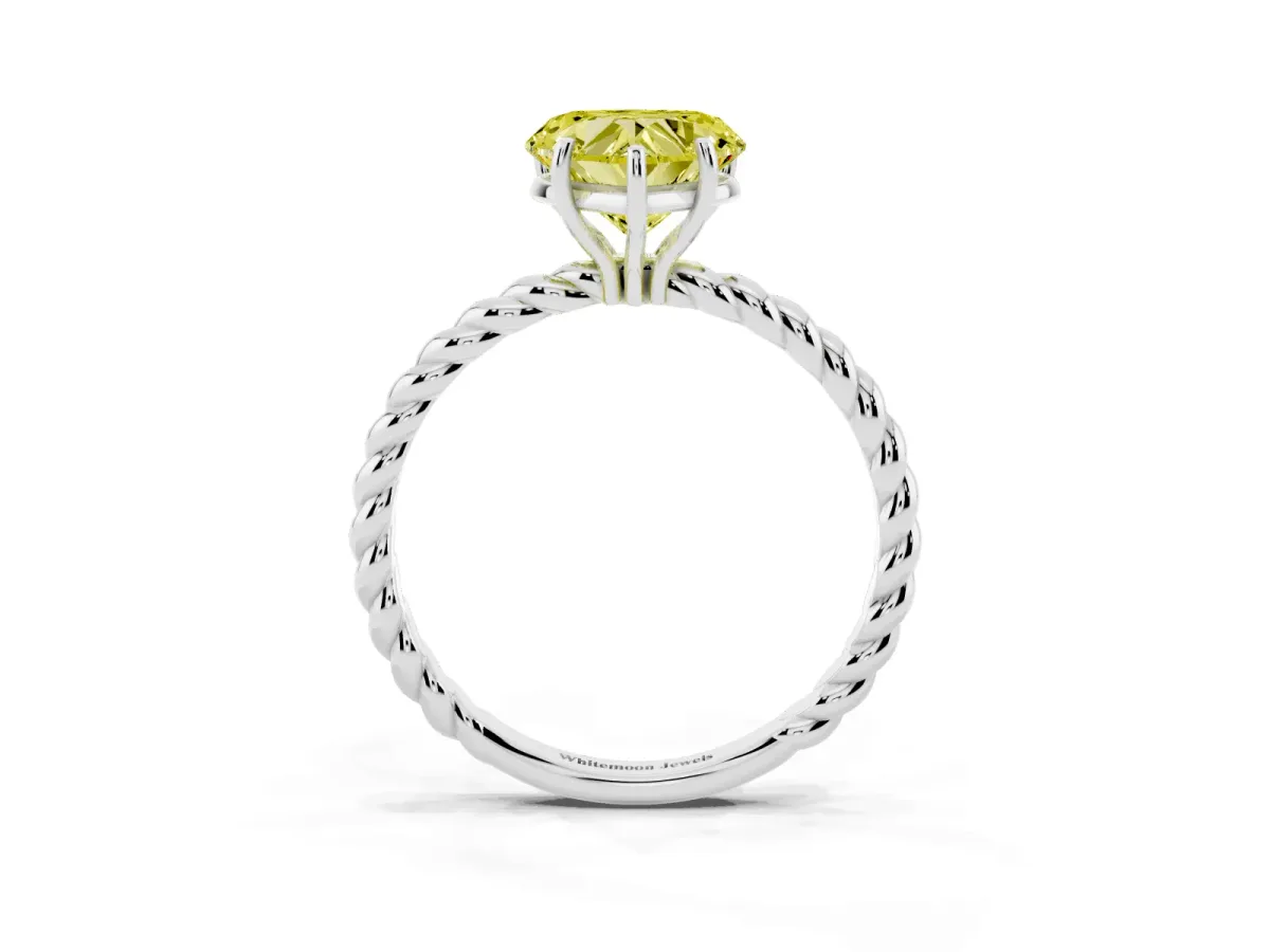Fancy Yellow Heart Cut Solitaire Twist Band Ring with Four-Prong Setting Silver