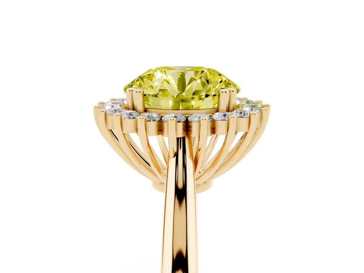 Fancy Yellow Round Cut Cut Diamond Halo Ring with Solitaire Band and Prong Setting Yellow gold