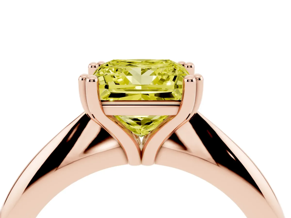 Fancy Yellow Princess Cut Cut Solitaire Engagement Ring with Tapered Band and Four-Prong Setting Rose gold