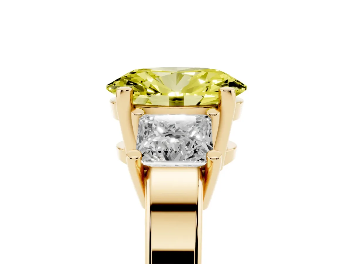 Fancy Yellow Three-Stone Oval Cut Cut Solitaire Ring with Prong Setting Yellow gold