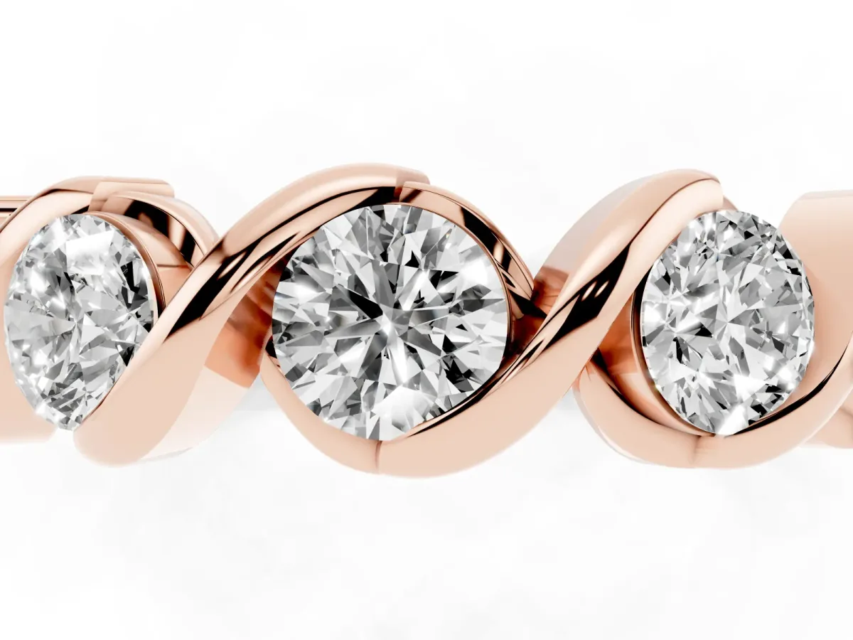 Round Diamond Wave Band with Channel Setting and Shared Prongs Rose gold