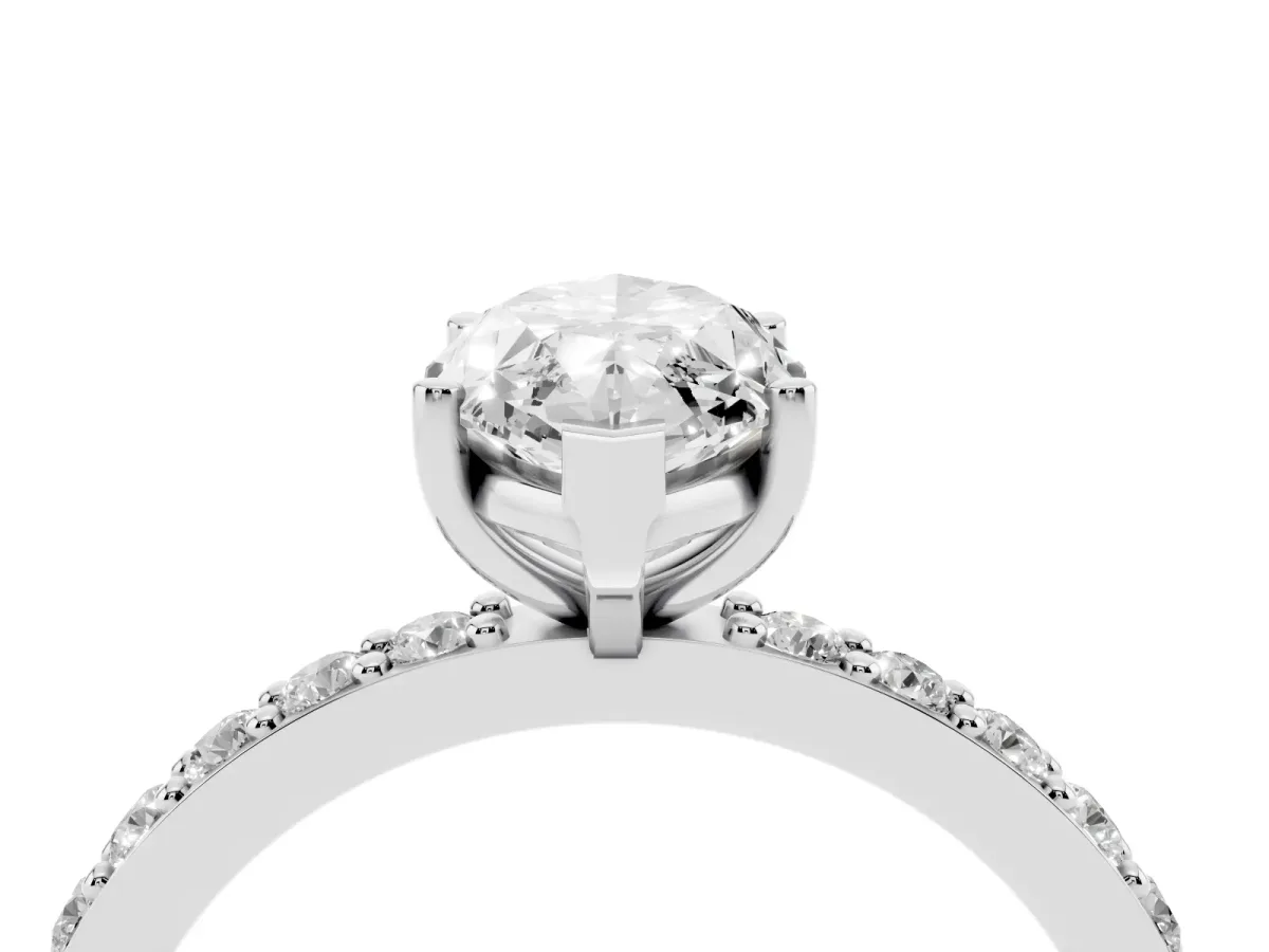 Marquise Cut Cut Diamond Solitaire with Pave Band and Four-Prong Setting Silver