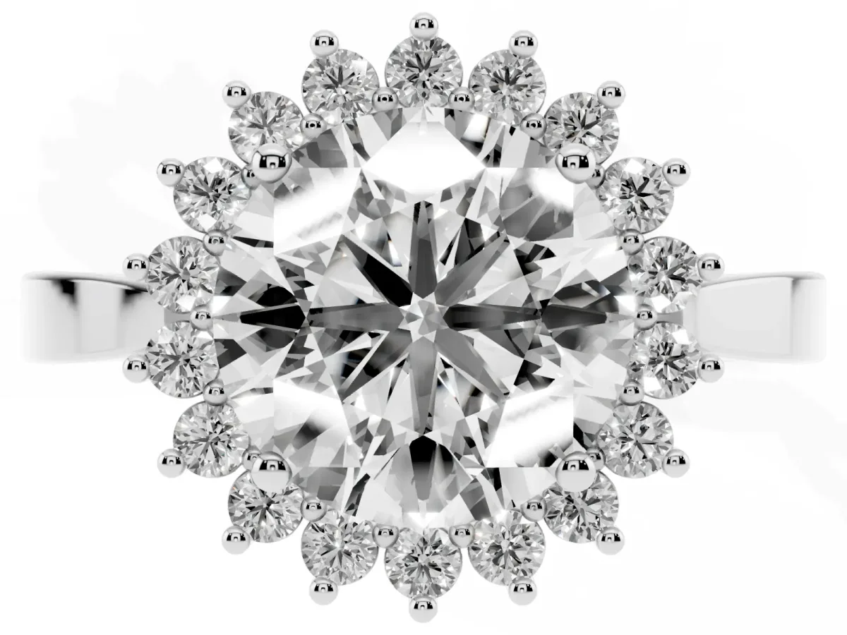 Round Cut Cut Diamond Halo Ring with Round Brilliant Halo and Solitaire Band Silver