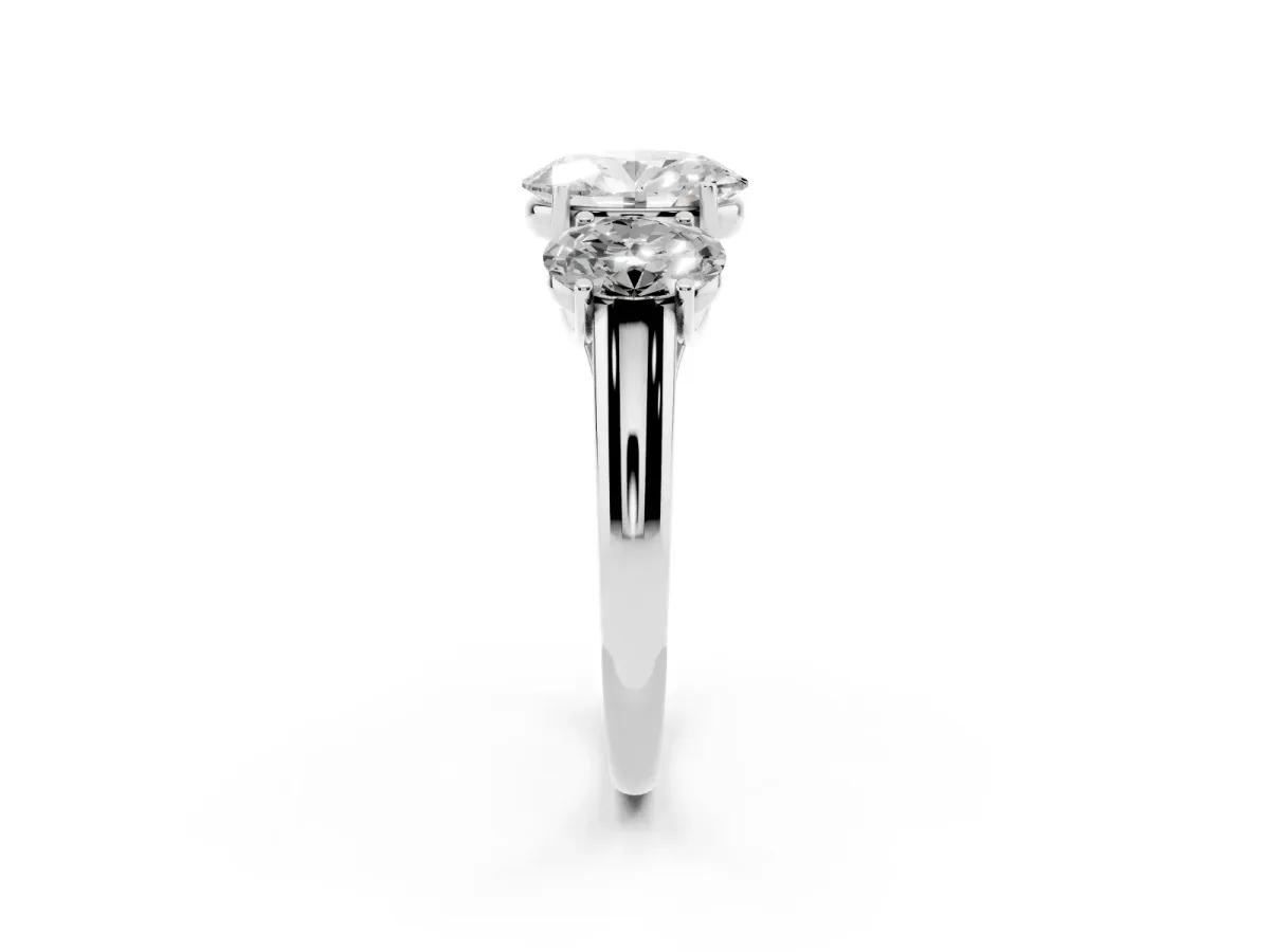 Three-Stone Oval Cut Diamond Engagement Ring with Prong Setting White gold