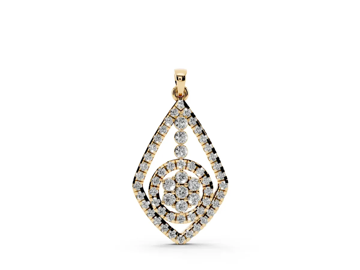 Diamond Halo Pendant with Pavé Setting Yellow gold