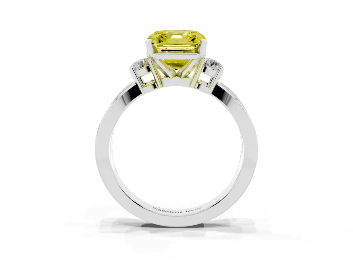 Fancy Yellow Three-Stone Asscher Cut Cut Diamond Twist Band with Prong Setting Silver