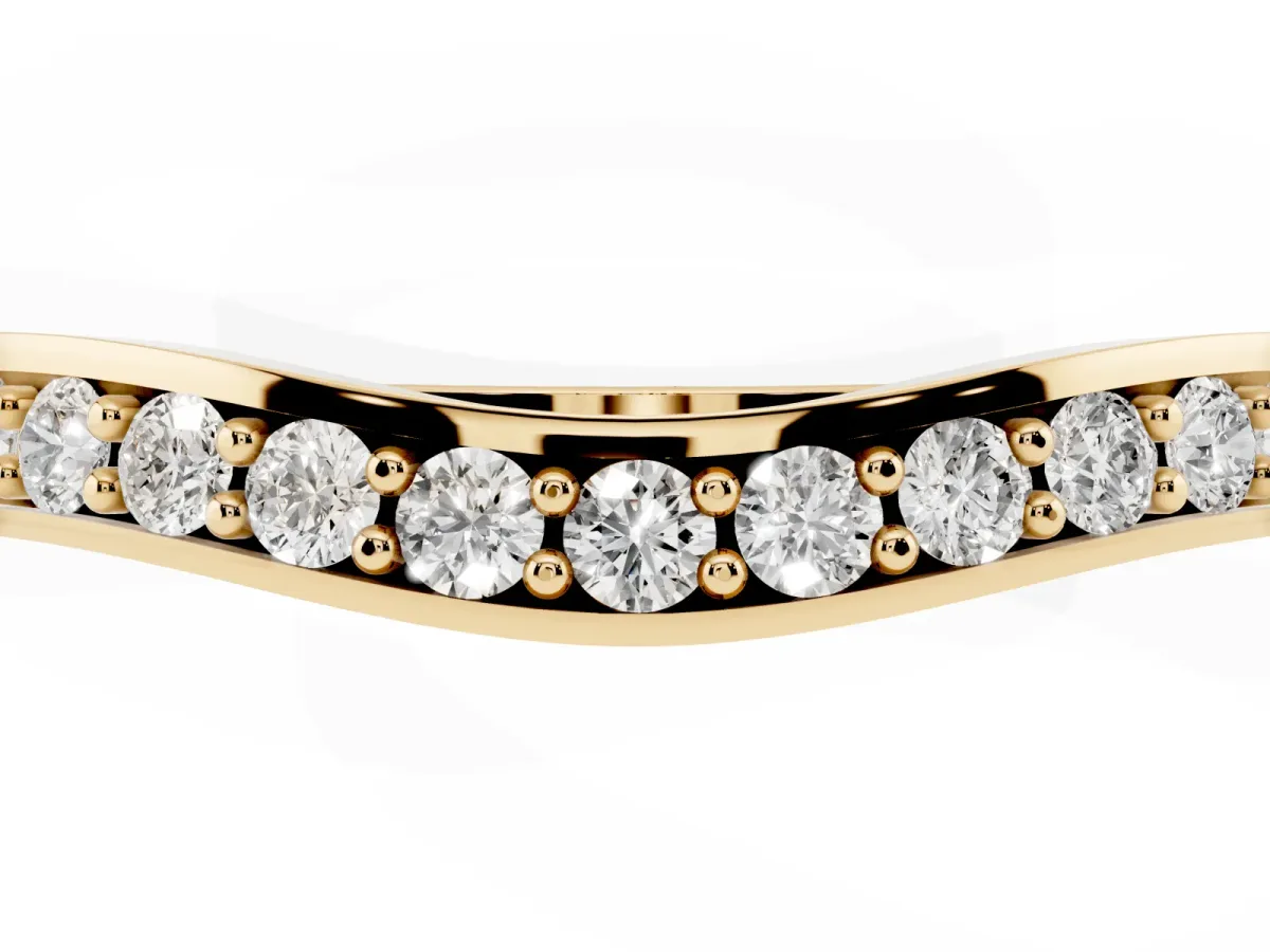 Diamond Pavé Round Cut Curved Band with Channel Setting Yellow gold