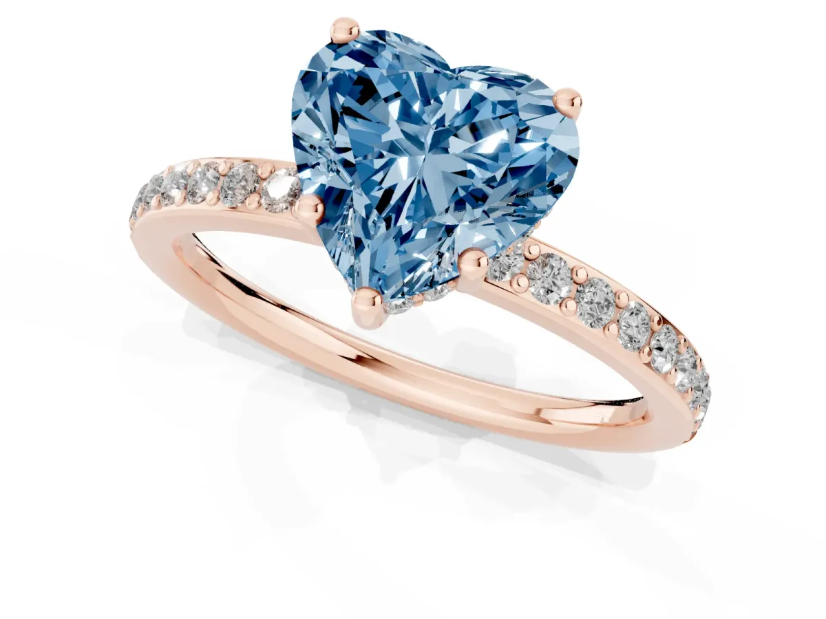 Fancy Blue Heart Cut Cut Diamond Pavé Band Ring with Four-Prong Setting Rose gold