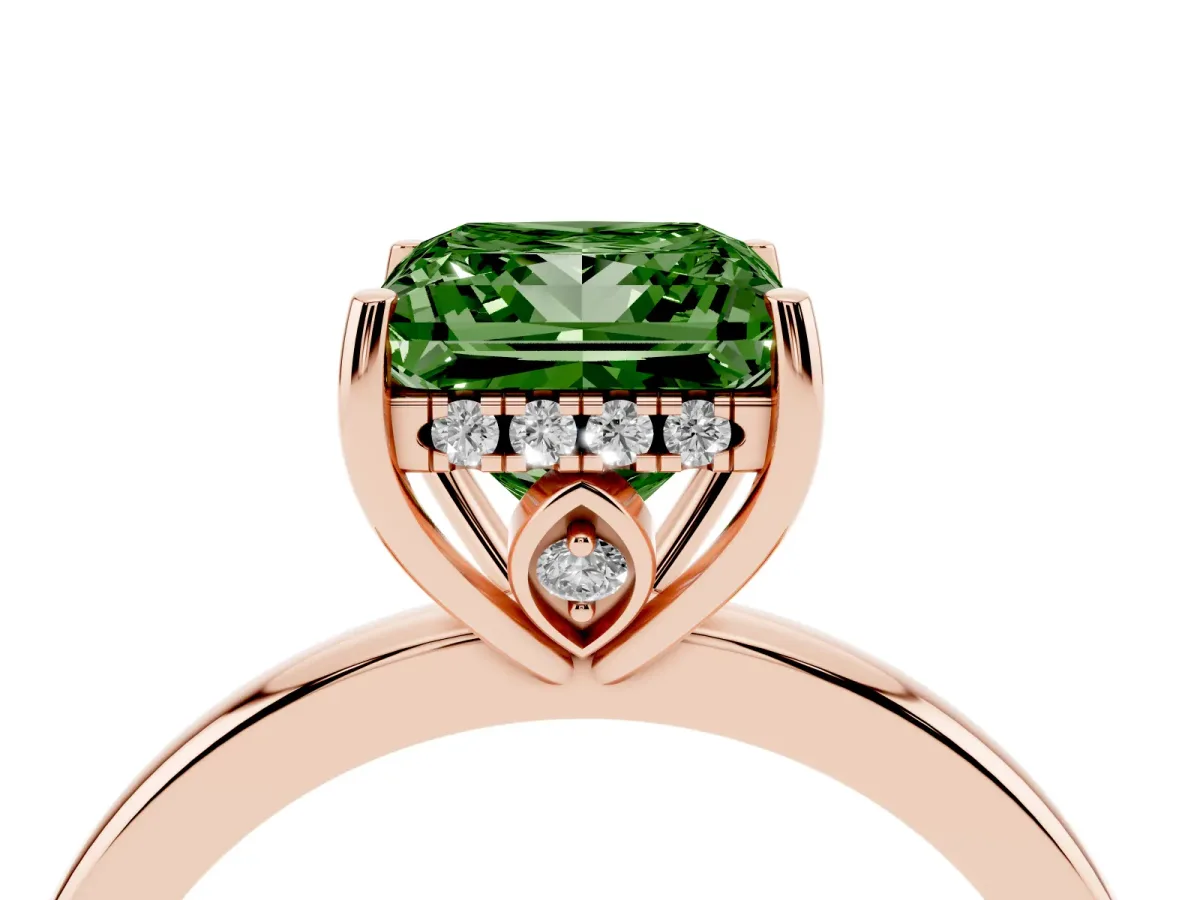 Fancy Green Princess Cut Solitaire Diamond Ring with Prong Setting and Plain Band Rose gold