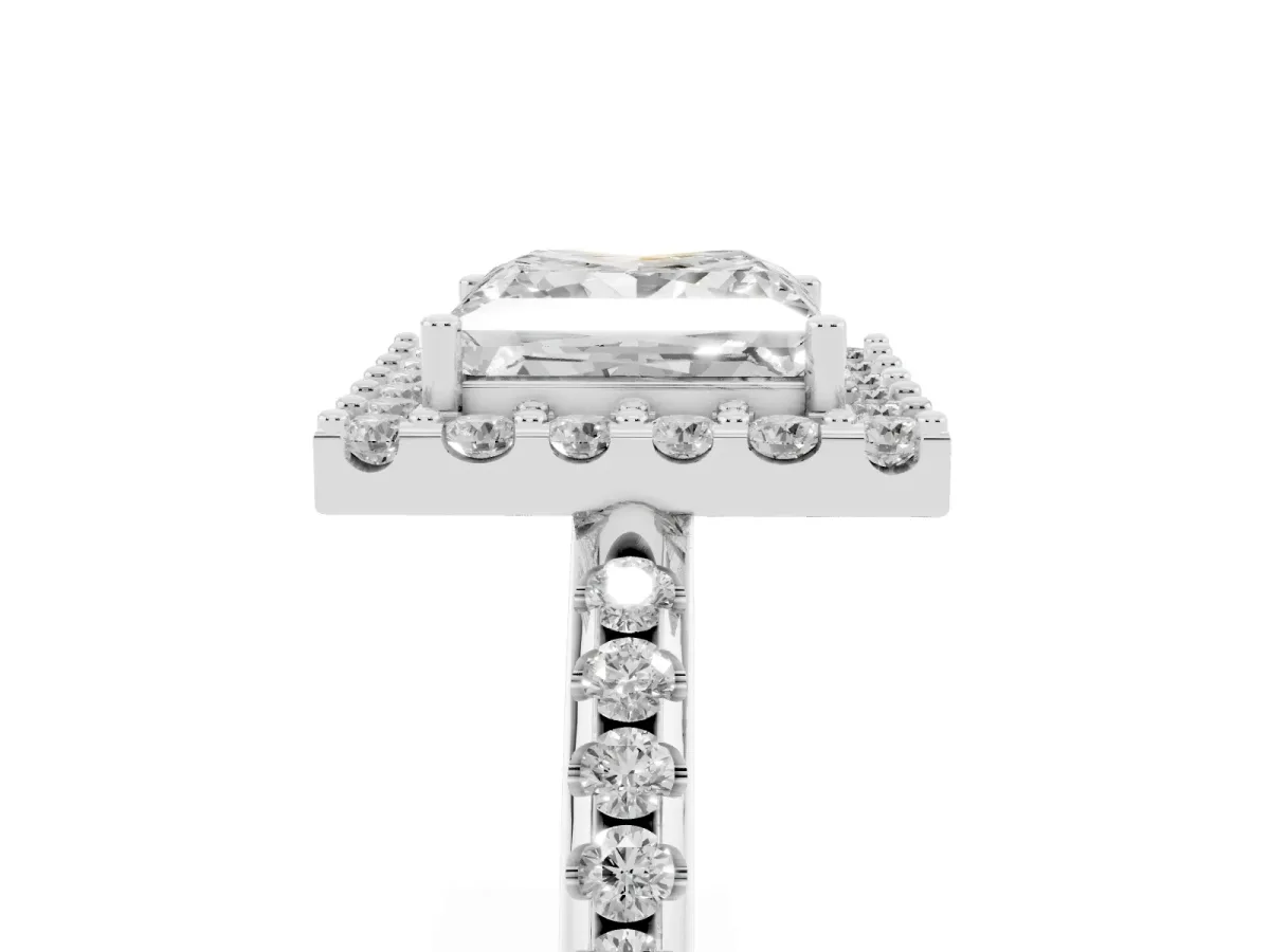 Princess Cut Diamond Pavé Halo Ring with Four-Prong Setting Silver