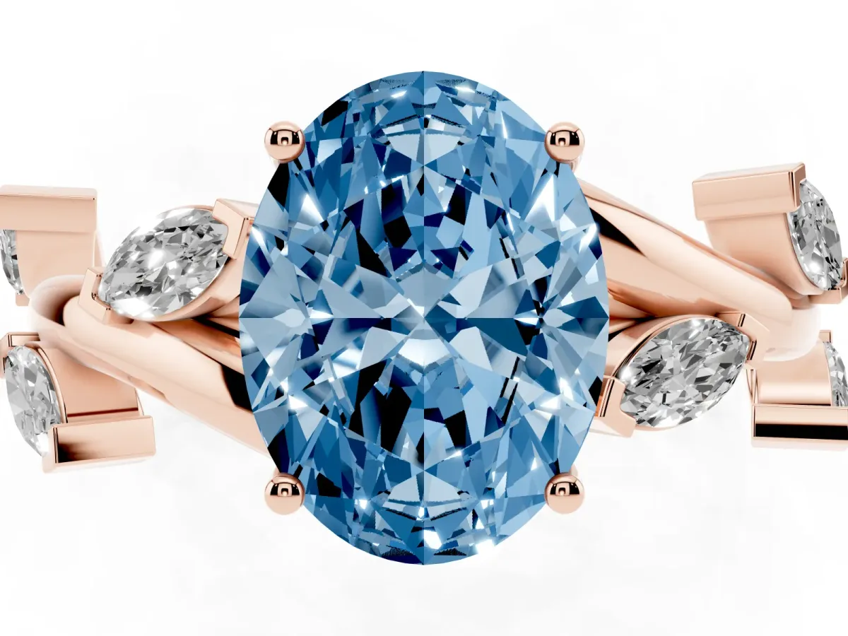 Fancy Blue Oval Cut Solitaire Twisted Band Marquise Accent Prong Setting Ring Rose gold