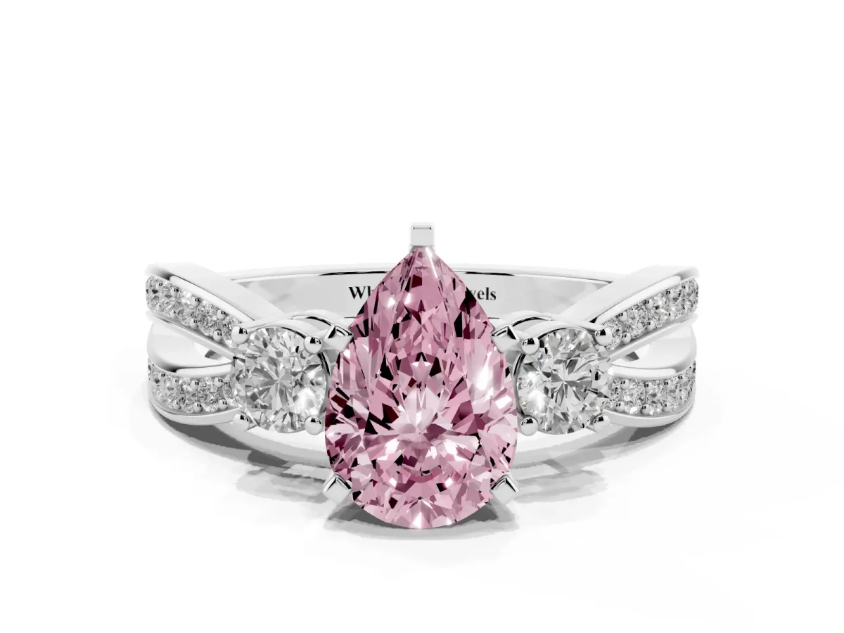 Fancy Pink Three-Stone Pear Cut Cut Diamond Twist Band with Prong Setting Platinum