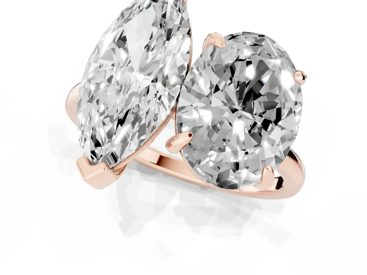 Oval and Marquise Toi Moi Ring with Prong Setting and Plain Band Rose gold