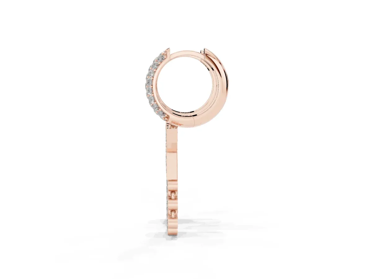Round Diamond Initial X Huggie Hoop Earrings Rose gold