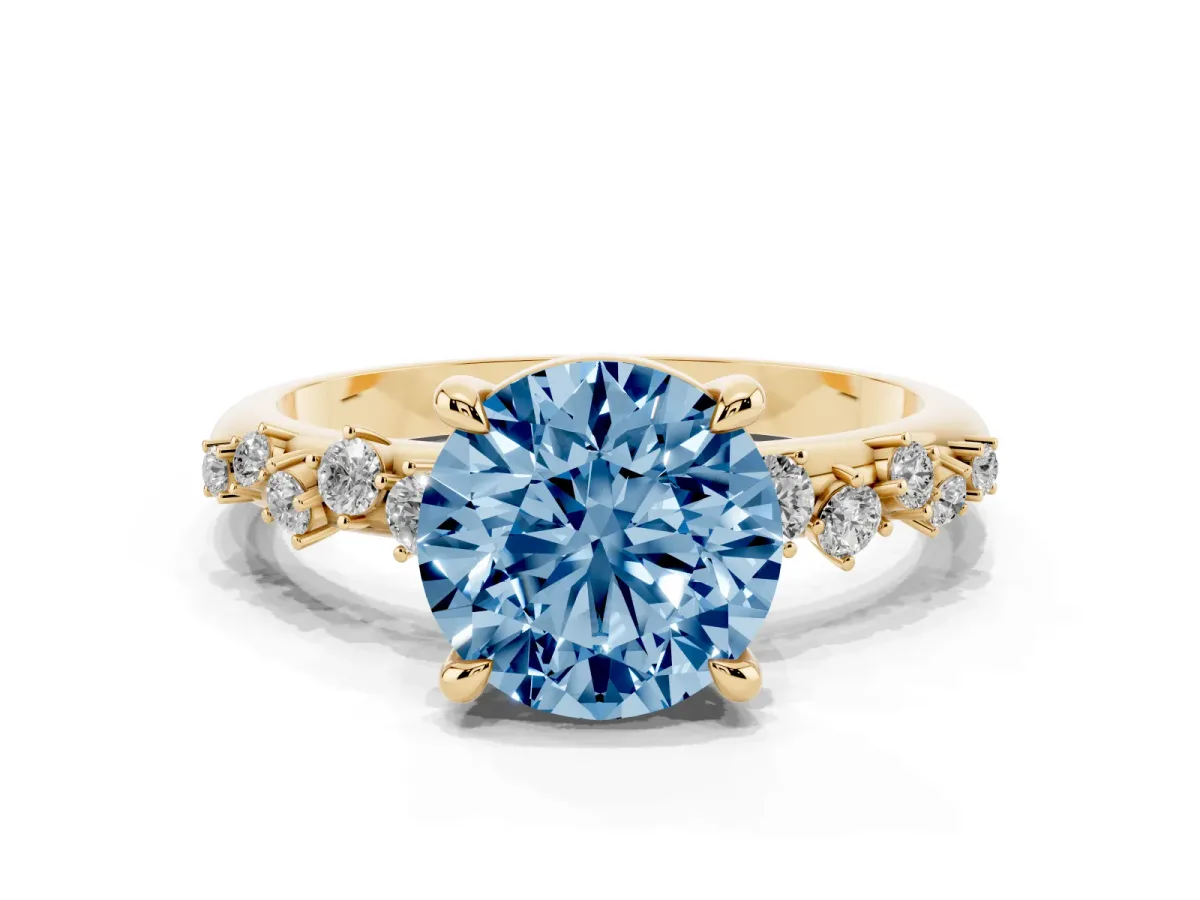 Fancy Blue Round Cut Cut Diamond Vine Band with Four-Prong Setting Yellow gold