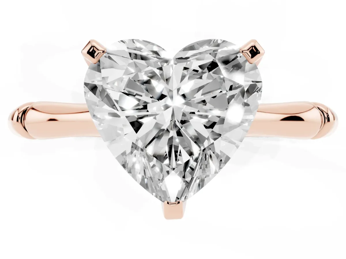 Heart Cut Solitaire Diamond Ring with Bamboo Band and Four-Prong Setting Rose gold