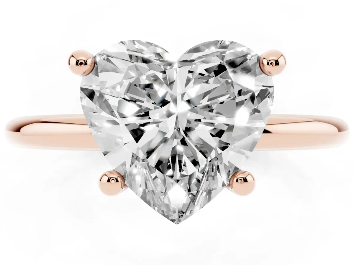 Heart Cut Solitaire Diamond Ring with 4-Prong Setting on a Classic Band Rose gold