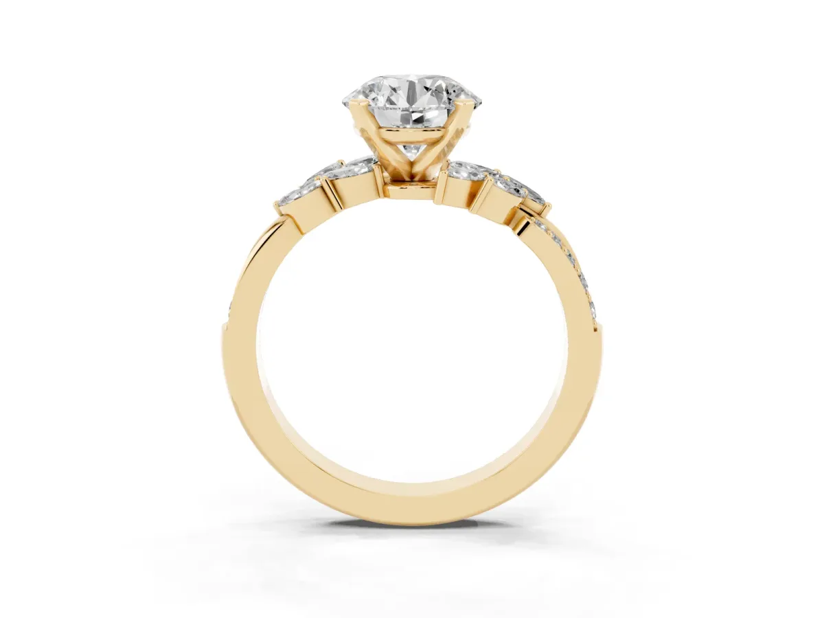 Round Cut Solitaire Marquise Twist Band with Six-Prong Setting Yellow gold