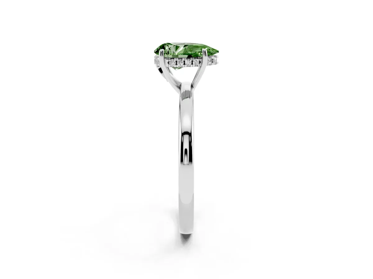 Fancy Green Pear Cut Solitaire Diamond Ring with Prong Setting and Plain Band White gold