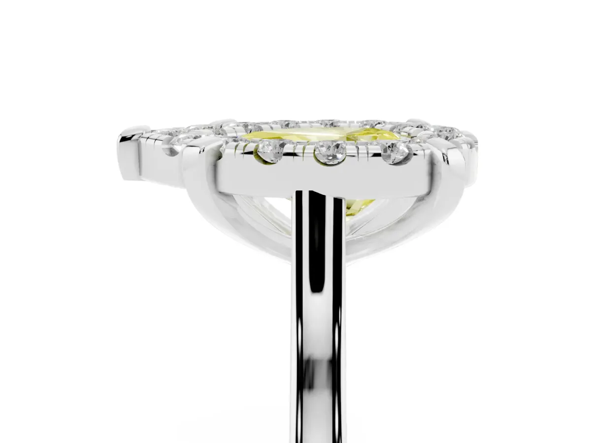Fancy Yellow Pear Cut Diamond Cluster Halo Solitaire with Four-Prong Setting Silver
