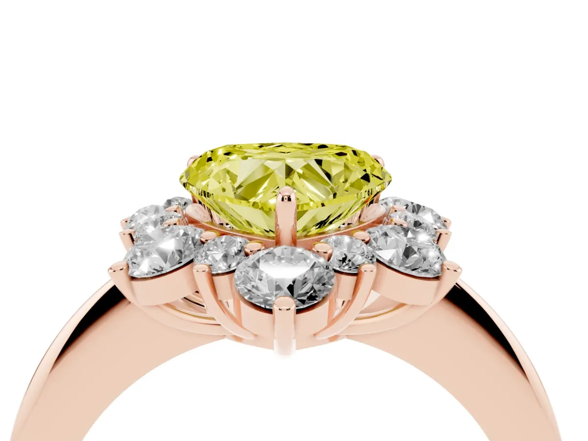Fancy Yellow Heart Cut Diamond Cluster Halo Ring with Solitaire Band and Four-Prong Setting Rose gold