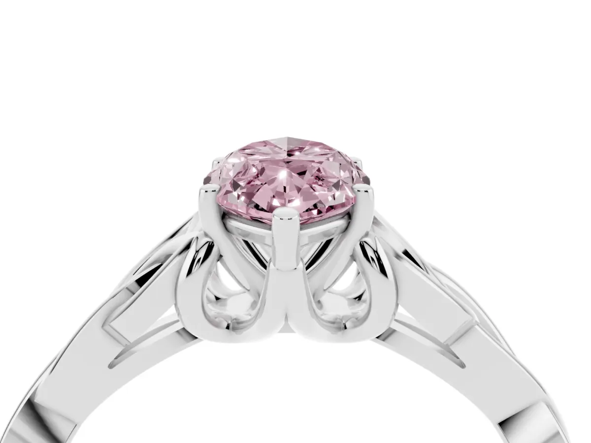 Fancy Pink Marquise Cut Diamond Solitaire Engagement Ring with Celtic Knot Band and Four-Prong Setting White gold