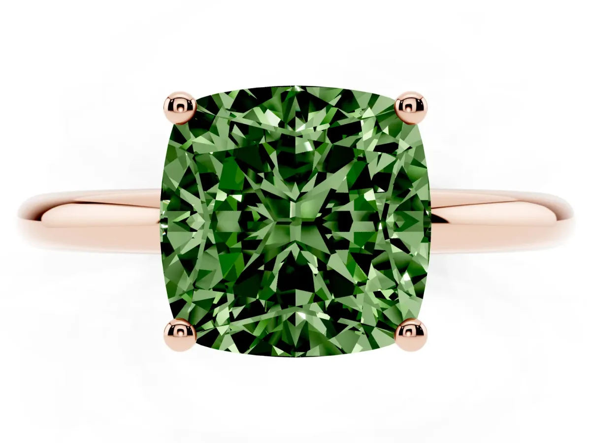 Fancy Green Cushion Cut Cut Solitaire Engagement Ring with Four-Prong Setting and Classic Band Rose gold