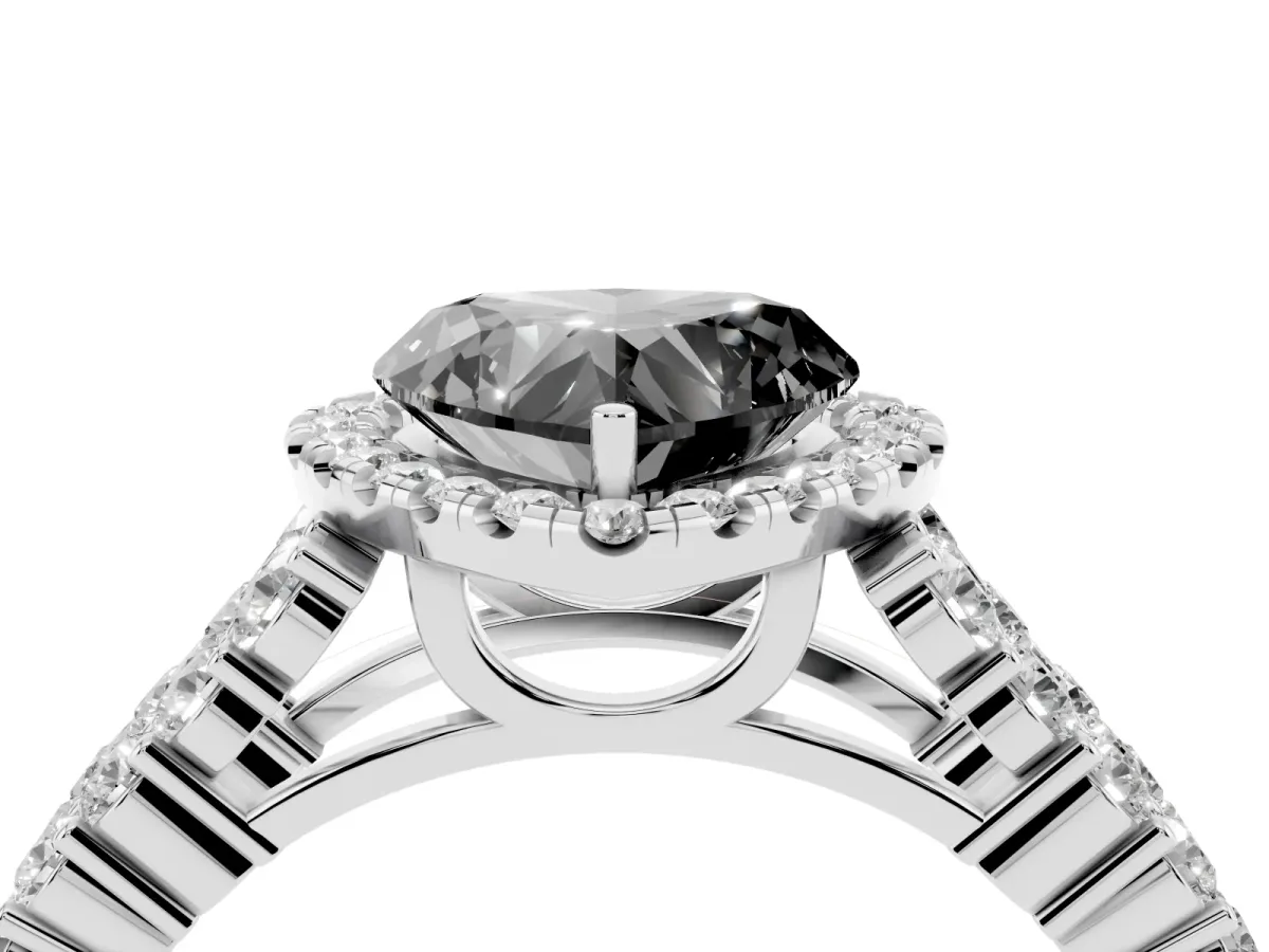 Fancy Black Heart Cut Diamond Halo Engagement Ring with Triple Row Round Pavé Band and Prong Setting Silver