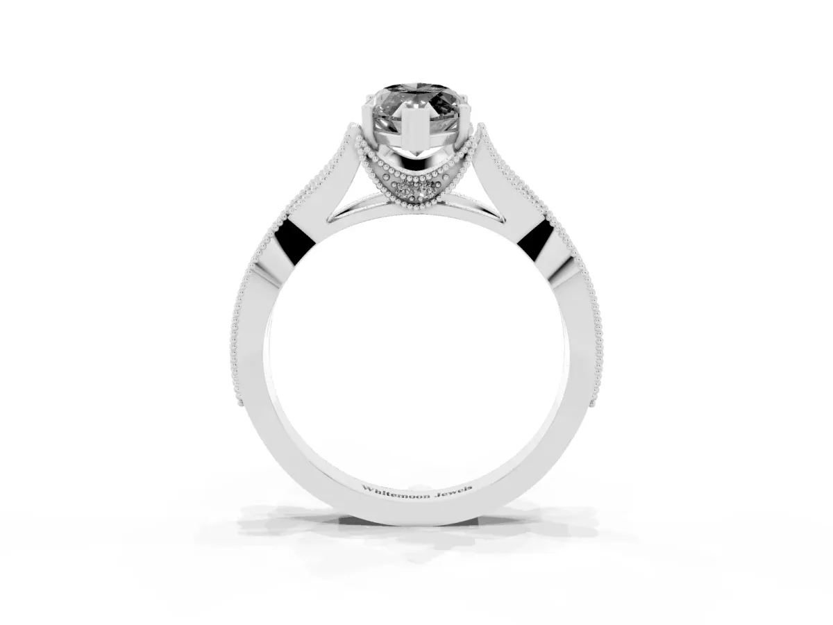 Fancy Black Marquise Cut Cut Diamond Twisted Band with Milgrain Pave Setting and Four-Prong Setting Platinum