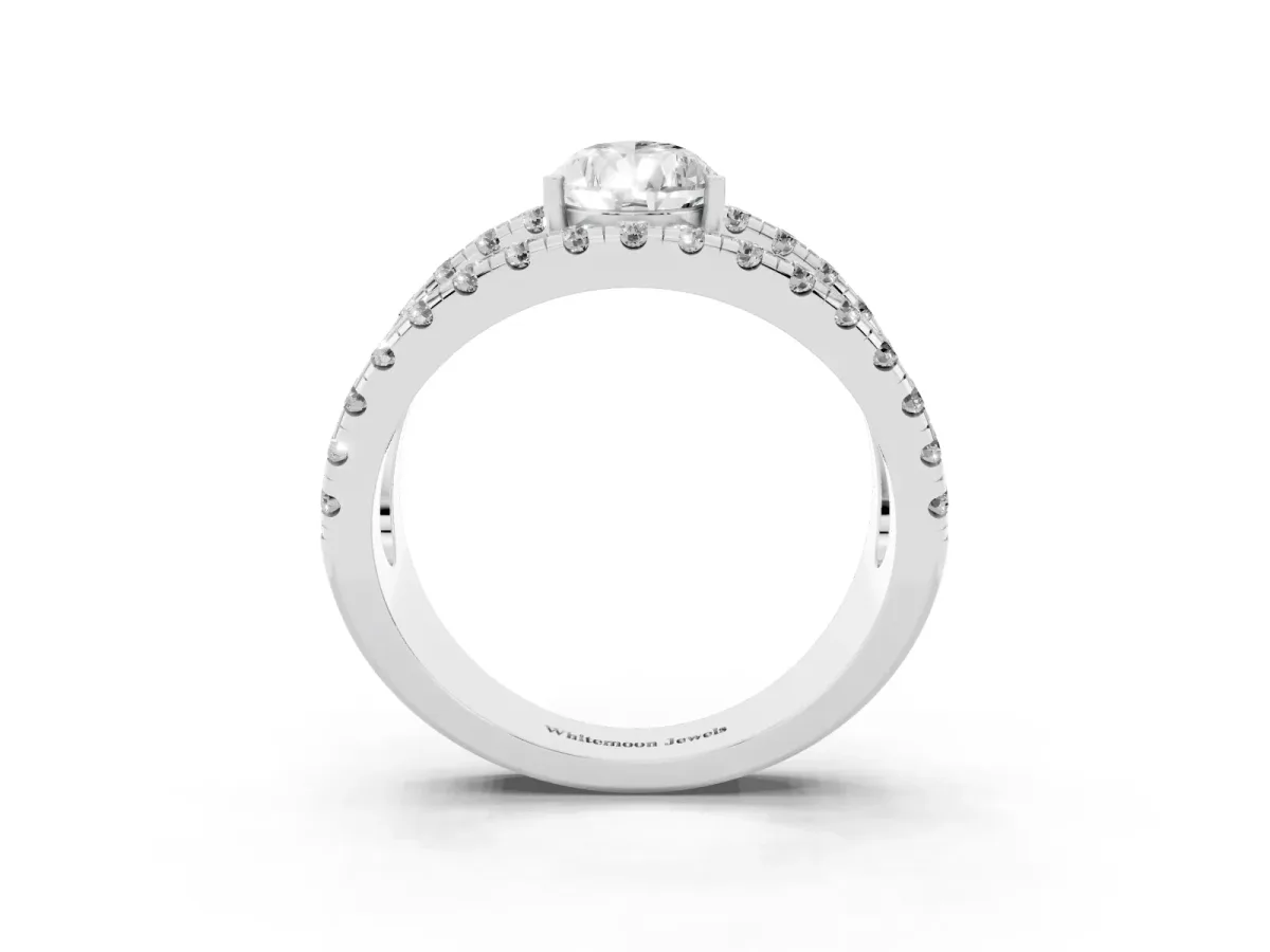 Pear Cut Solitaire Split Shank Pave Diamond Ring Platinum