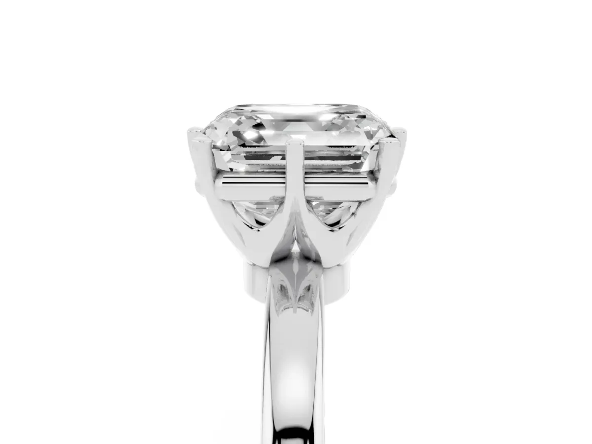 Asscher Cut Solitaire Diamond Ring with Six-Prong Setting on a Classic Band Silver