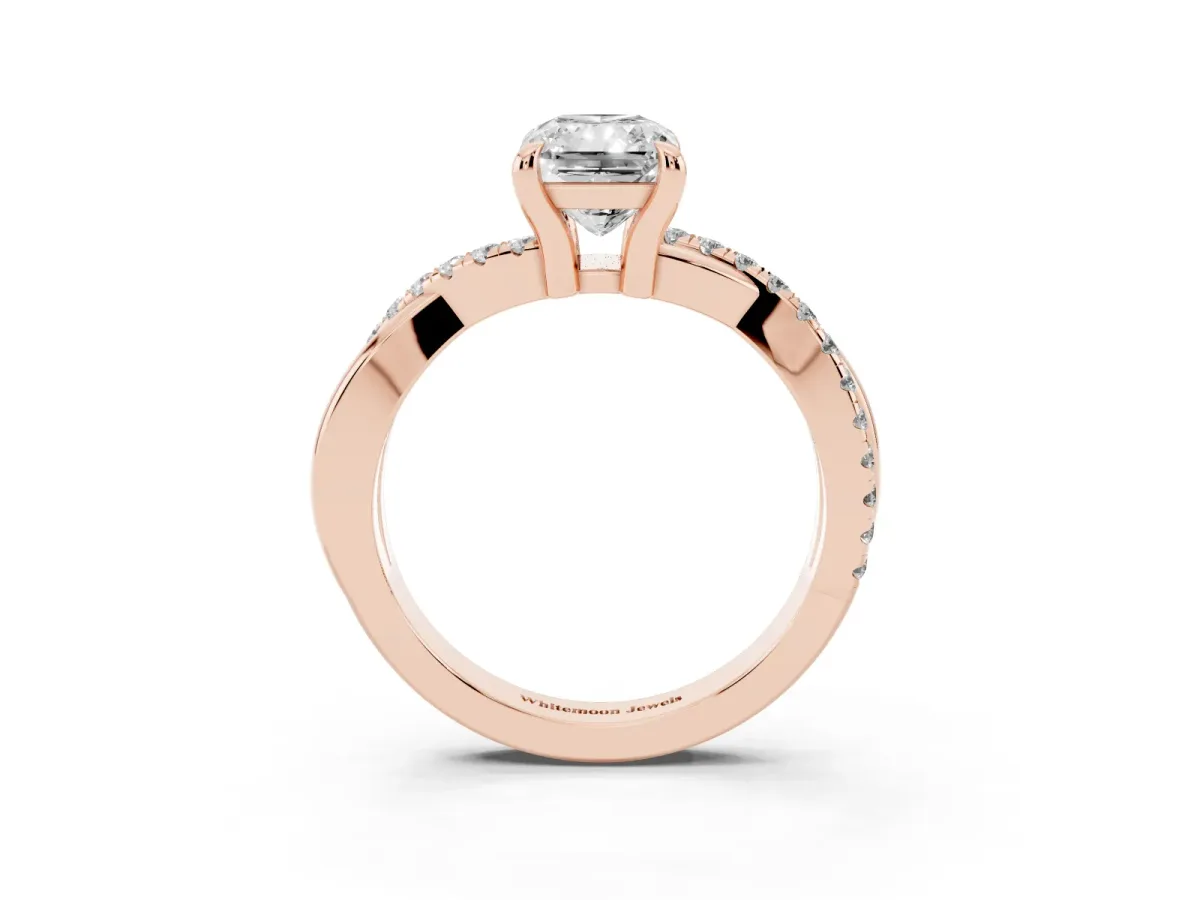 Radiant Cut Cut Diamond Twist Band Solitaire with Prong Setting Rose gold