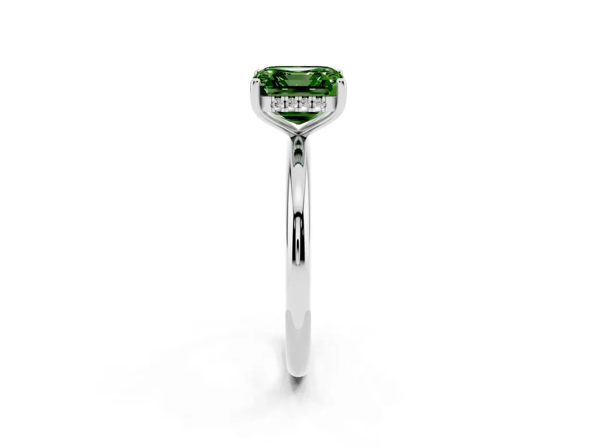 Fancy Green Asscher Cut Cut Solitaire Engagement Ring with Four-Prong Setting and Classic Band Silver