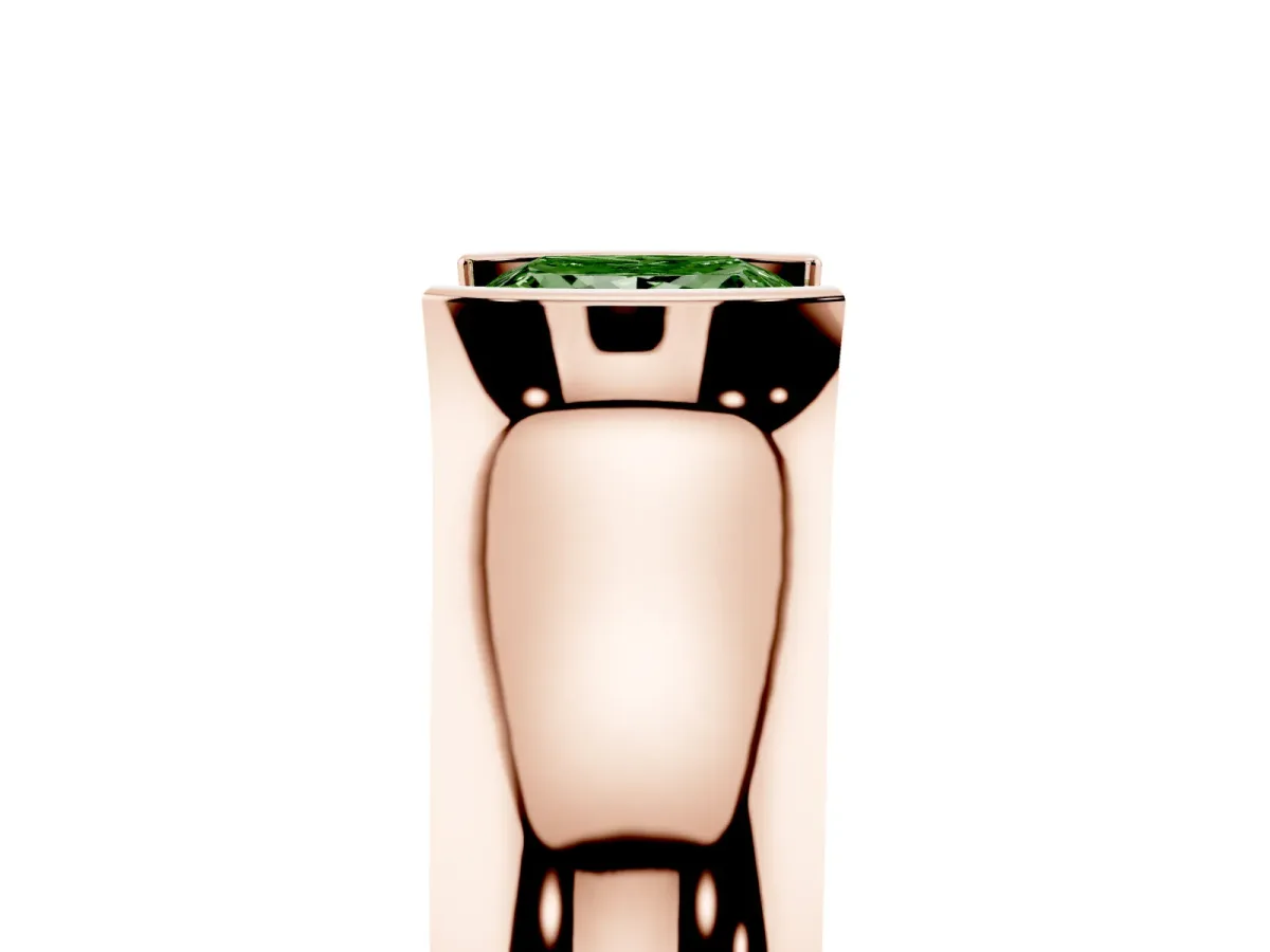 Fancy Green Princess Cut Solitaire Bezel Set Diamond Ring with Wide Band Rose gold