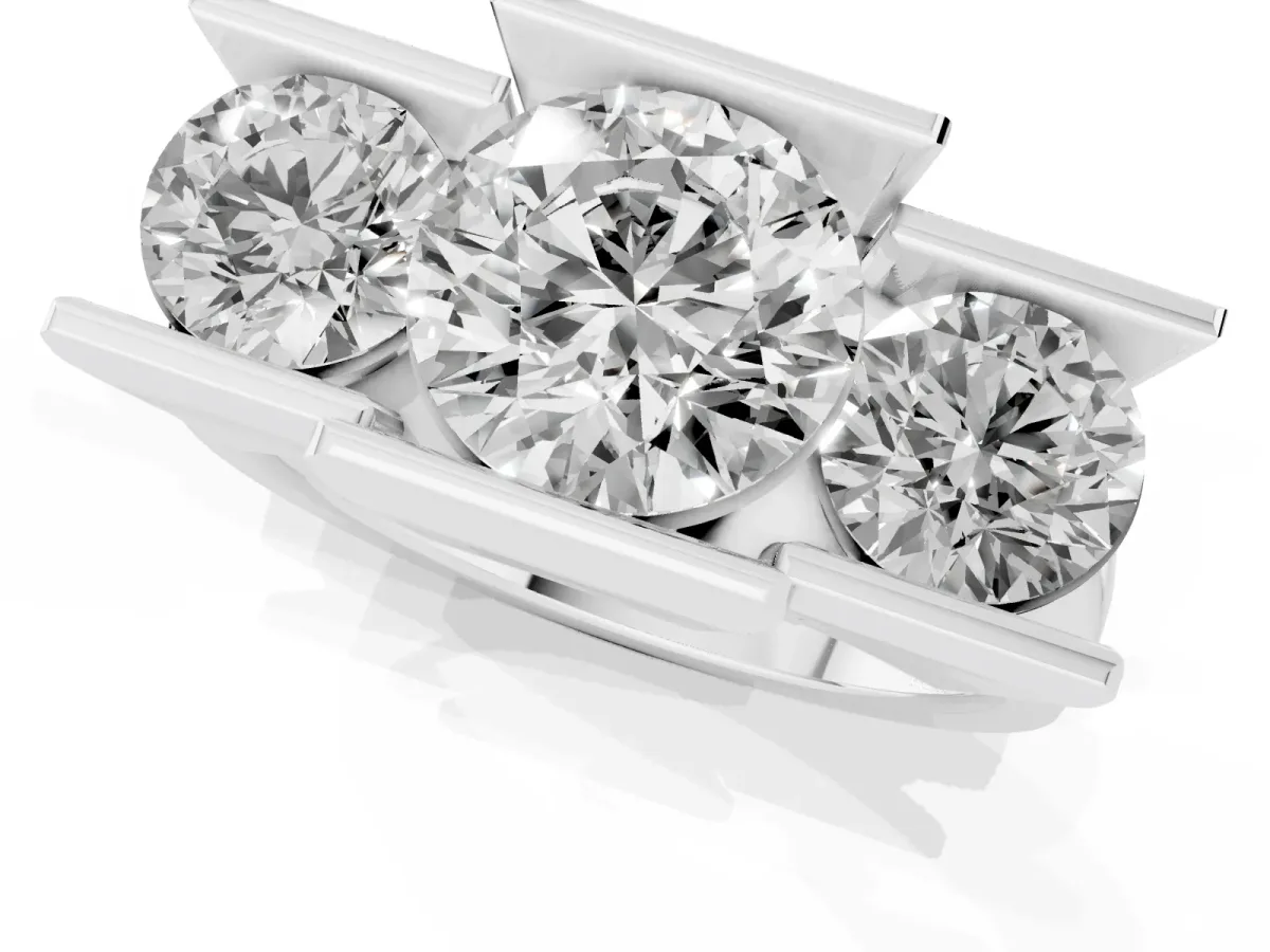 Three Stone Round Cut Cut Channel Set Diamond Ring Silver