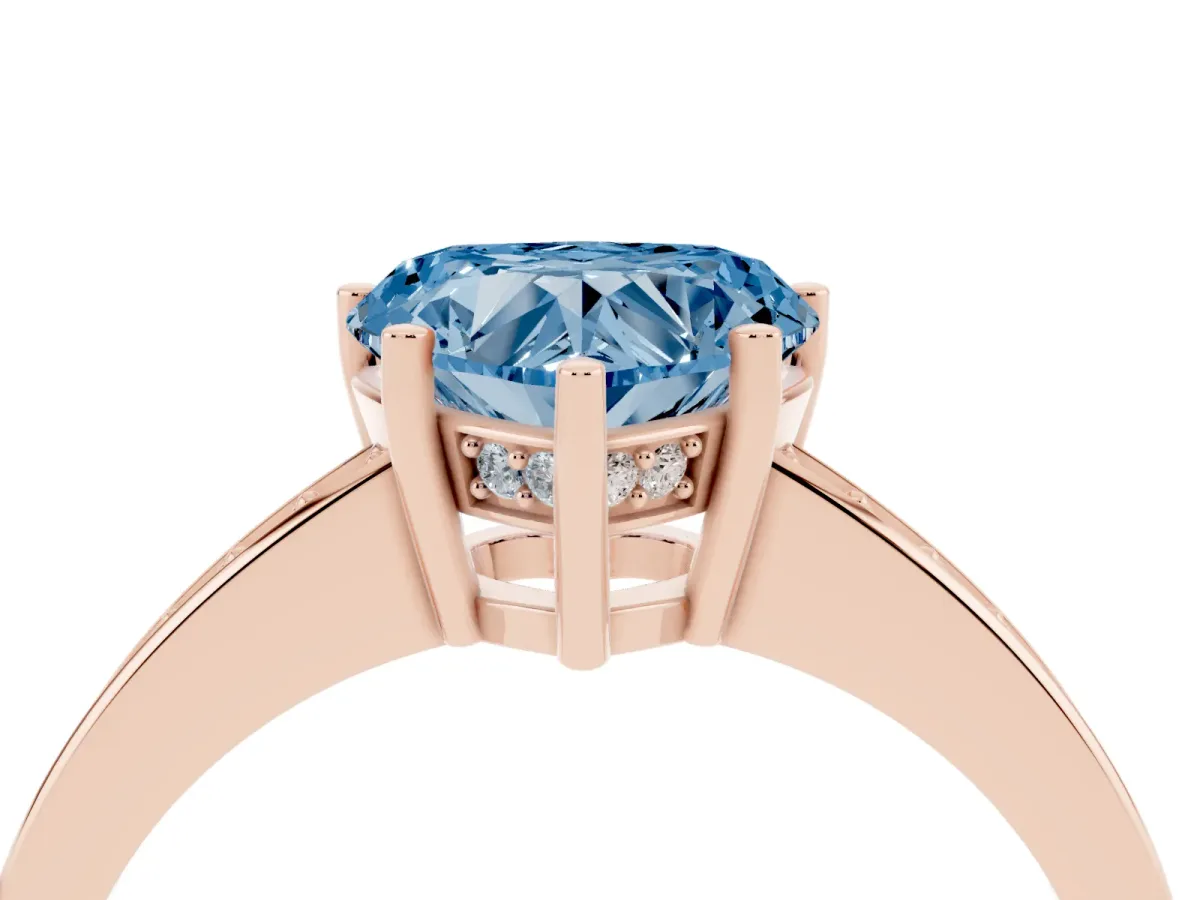 Fancy Blue Heart Cut Solitaire Pavé Band Prong Setting Ring Rose gold