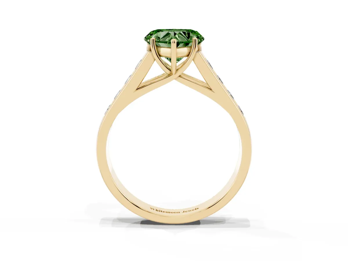Fancy Green Heart Cut Brilliant Channel-Set Solitaire Ring with Four-Prong Setting Yellow gold