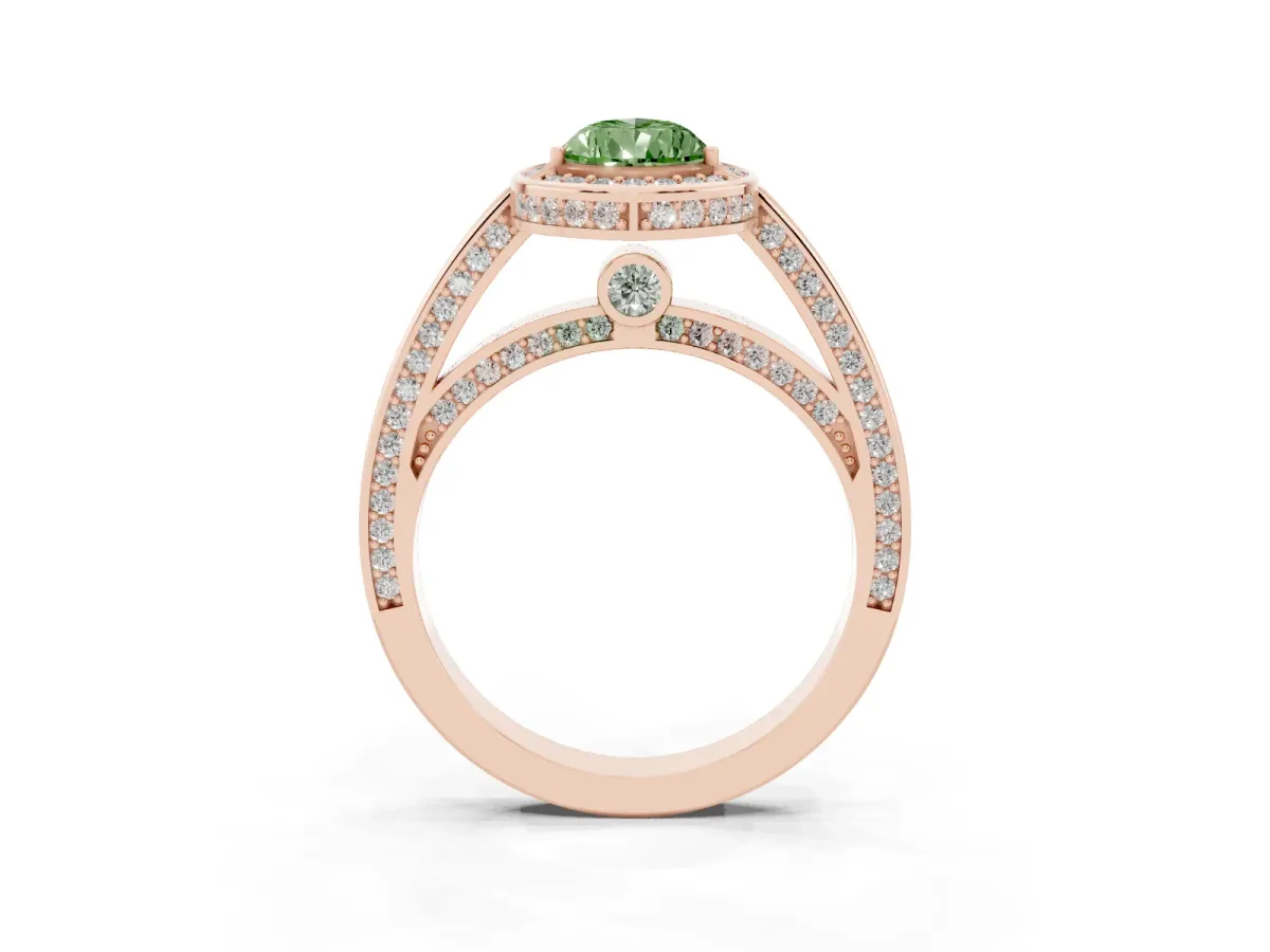 Fancy Green Pear Cut Cut Halo Pave Split Shank Prong Setting Ring Rose gold