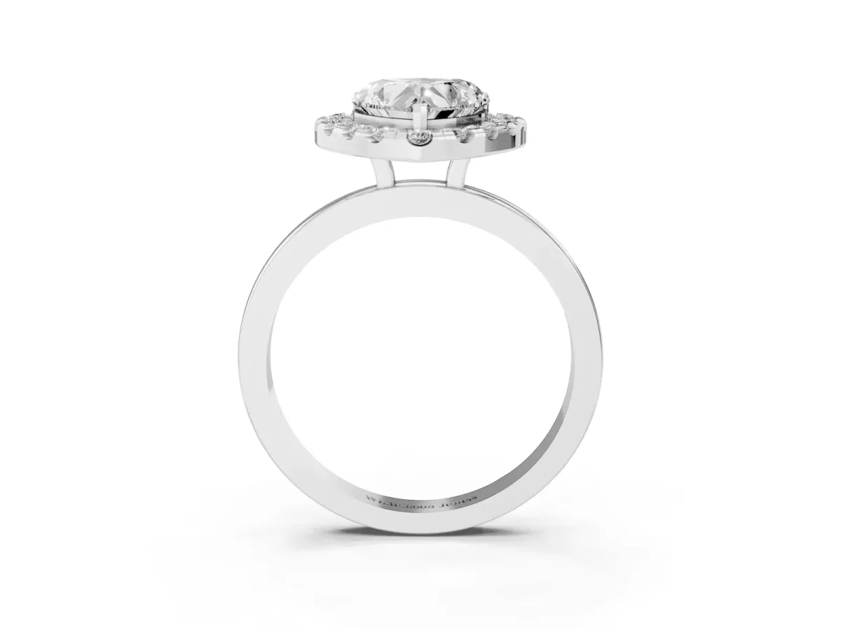 Heart Cut Halo Diamond Solitaire with Pavé Band and Four-Prong Setting Platinum