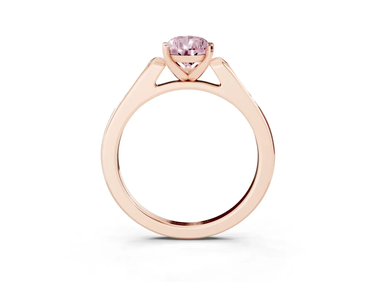 Fancy Pink Pear Cut Diamond Solitaire Ring with Channel Set Round Band and Prong Setting Rose gold